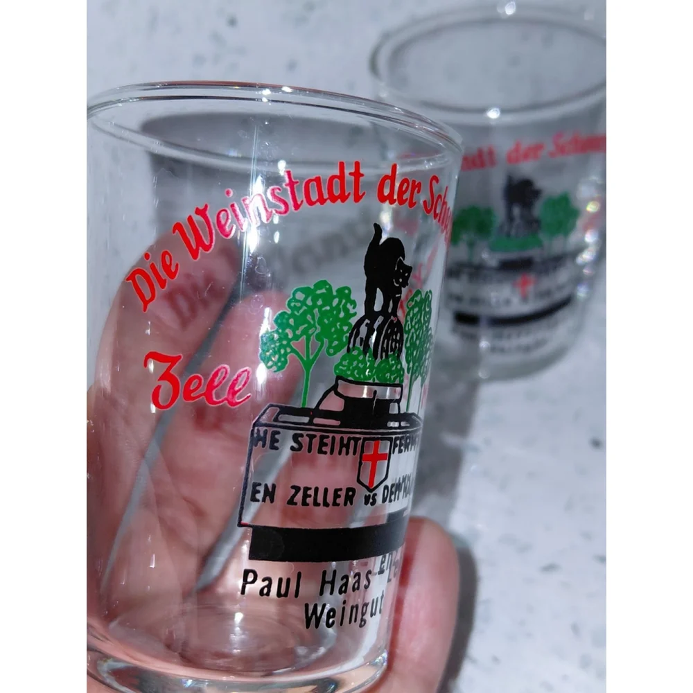 Set of 2 German Paul Haas Weinstadt de Schwarzan Shot Wine Glasses Vintage 1970s